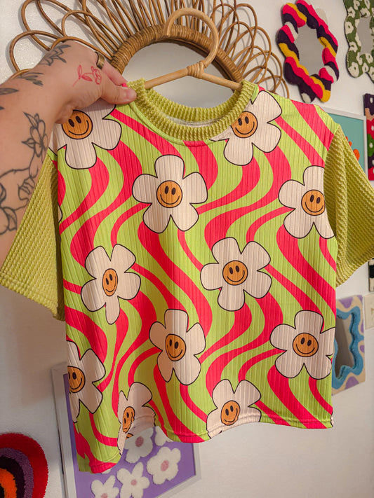 Neon flower power boxy top